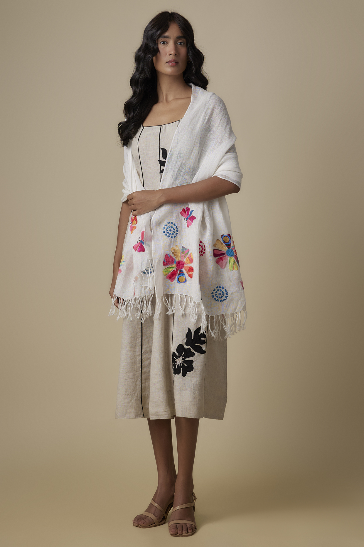 White Linen Embroidered Scarf by Linen Bloom at Pernia's Pop Up Shop
