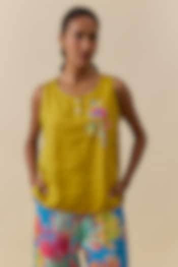 Lime Linen Floral Embroidered Top by Linen Bloom at Pernia's Pop Up Shop