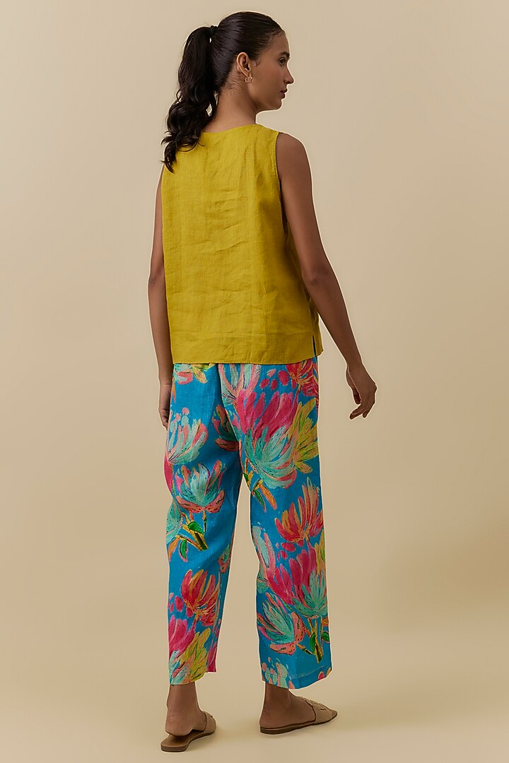 Lime Linen Floral Embroidered Top by Linen Bloom at Pernia's Pop Up Shop