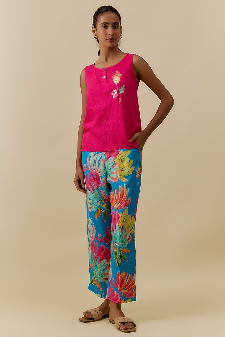 Fuchsia Linen Embroidered Top by Linen Bloom at Pernia's Pop Up Shop
