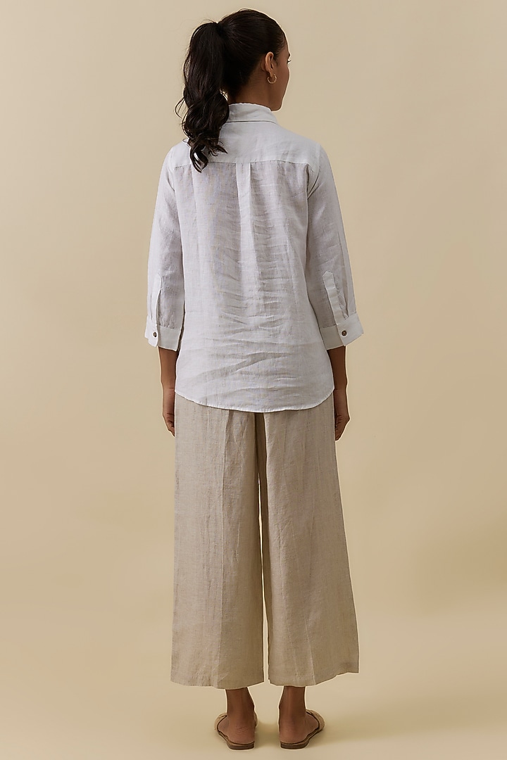 White Linen Machine Embroidered Shirt by Linen Bloom at Pernia's Pop Up Shop