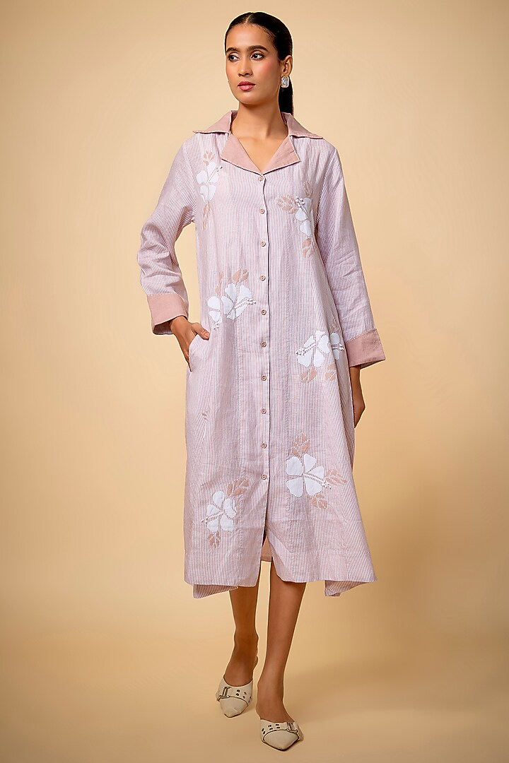 Pink Pure Linen Striped Vacation Dress by Linen Bloom at Pernia's Pop Up Shop
