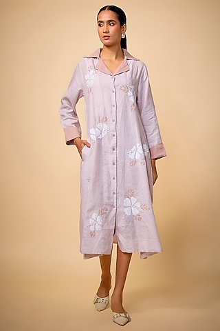 Pink Pure Linen Striped Dress by Linen Bloom