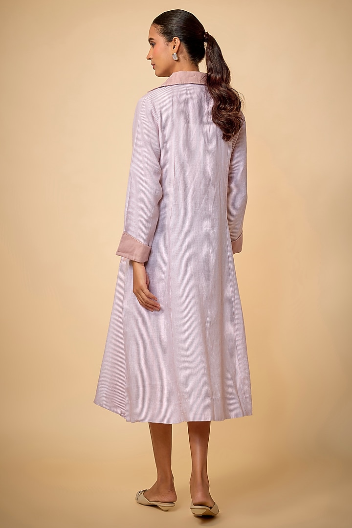 Pink Pure Linen Striped Vacation Dress by Linen Bloom at Pernia's Pop Up Shop