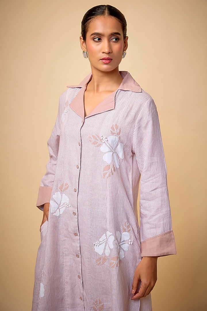 Pink Pure Linen Striped Vacation Dress by Linen Bloom at Pernia's Pop Up Shop