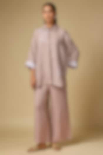 Pink Pure Linen Embroidered Co-Ord Set by Linen Bloom at Pernia's Pop Up Shop