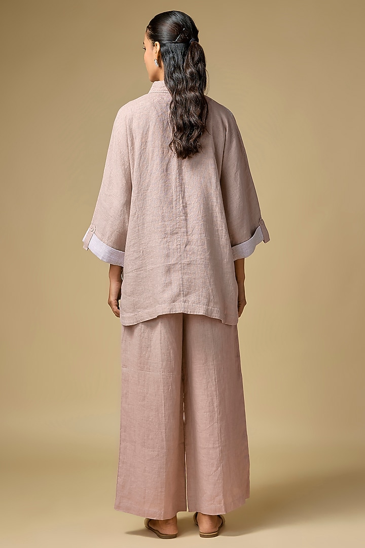Pink Pure Linen Embroidered Co-Ord Set by Linen Bloom at Pernia's Pop Up Shop