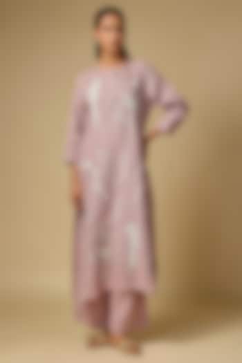 Pink Pure Linen Embroidered Tunic Set by Linen Bloom at Pernia's Pop Up Shop