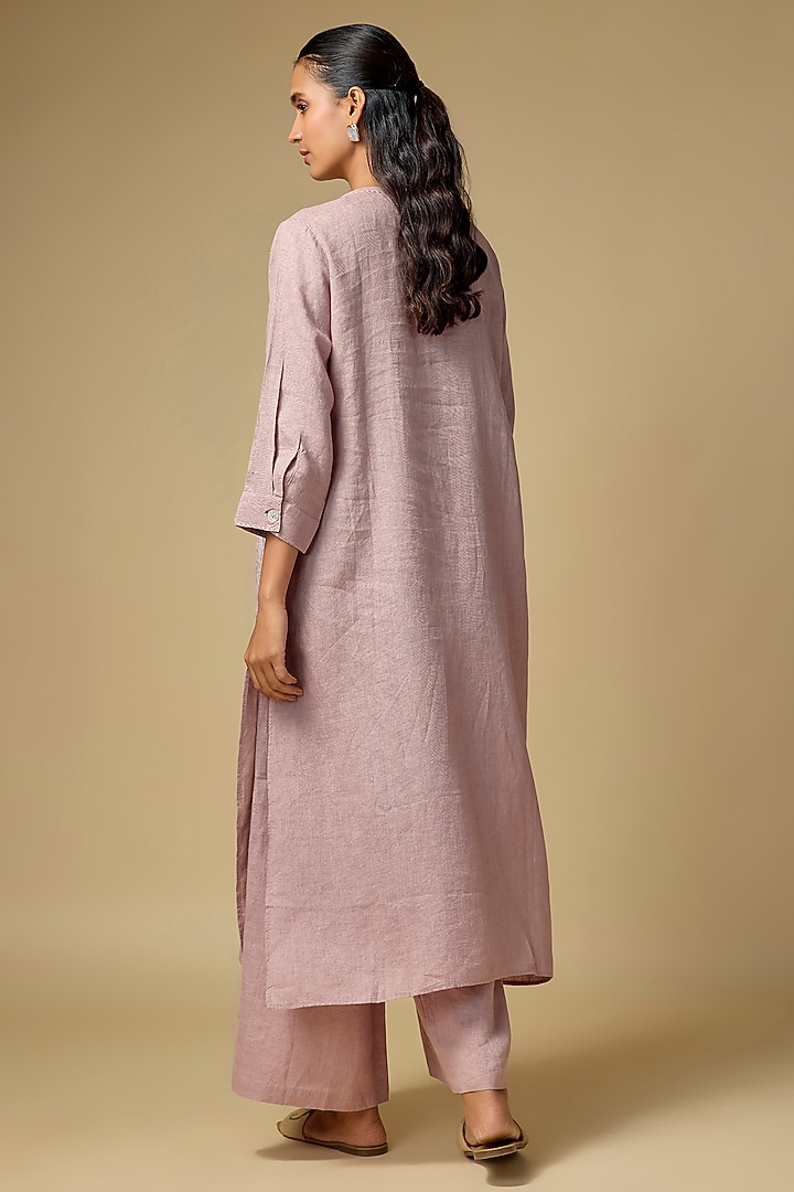 Pink Pure Linen Embroidered Tunic Set by Linen Bloom at Pernia's Pop Up Shop