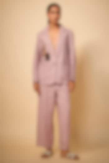 Pink Pure Linen Embroidered Blazer by Linen Bloom at Pernia's Pop Up Shop
