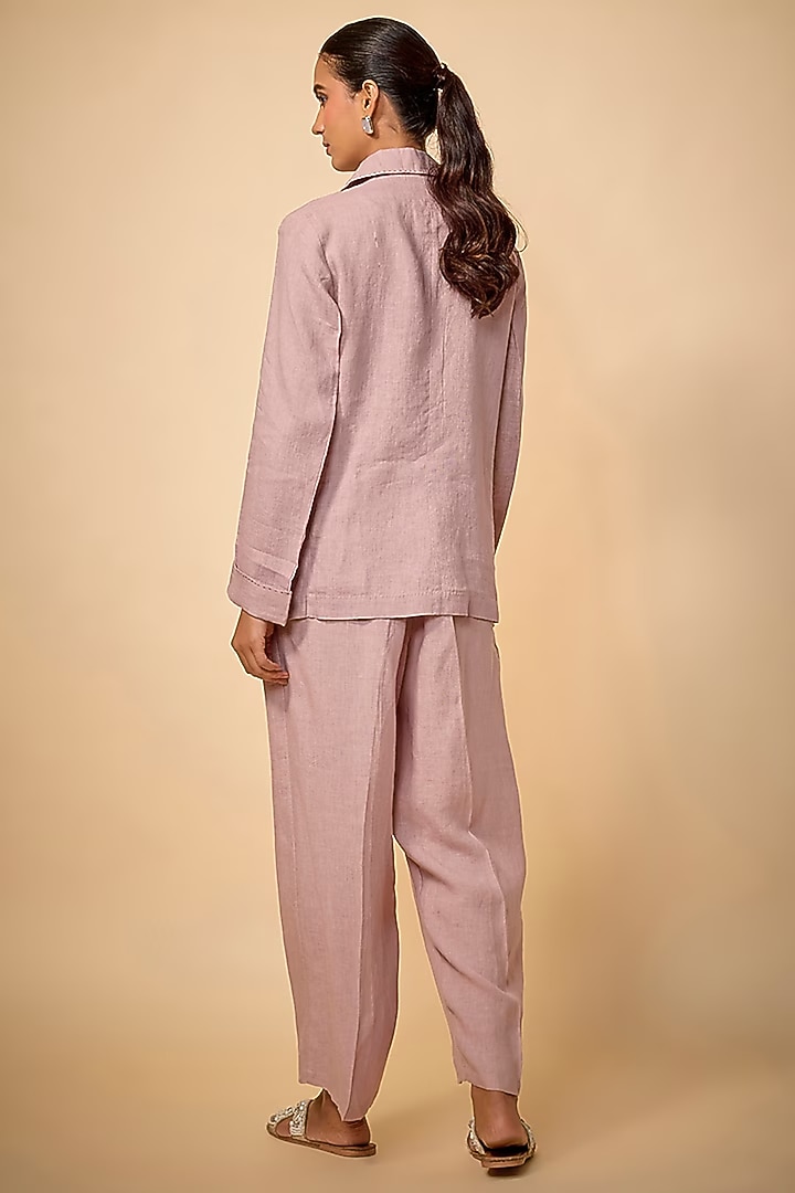 Pink Pure Linen Embroidered Blazer by Linen Bloom at Pernia's Pop Up Shop