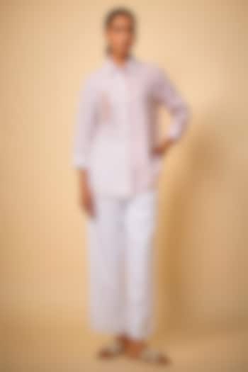 Pink Pure Linen Striped Printed Shirt by Linen Bloom at Pernia's Pop Up Shop