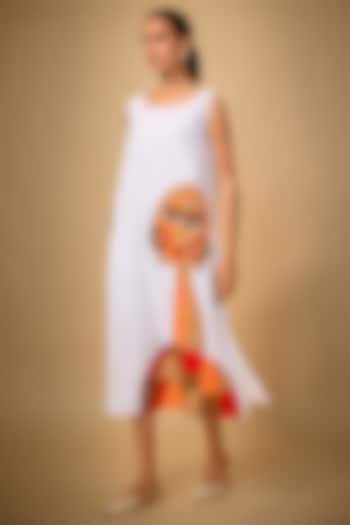 White Pure Linen Embroidered Vacation Dress by Linen Bloom at Pernia's Pop Up Shop