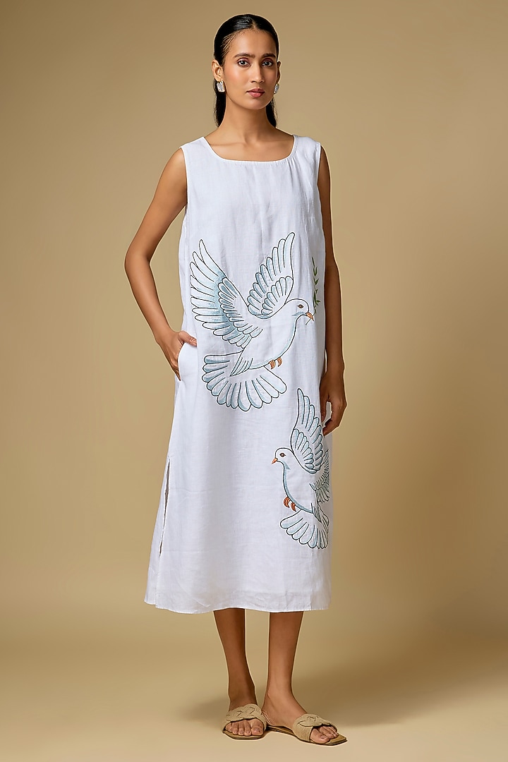 White Pure Linen Sleeveless Vacation Dress by Linen Bloom at Pernia's Pop Up Shop