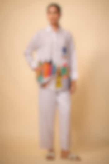 White Pure Linen Embroidered Shirt by Linen Bloom at Pernia's Pop Up Shop