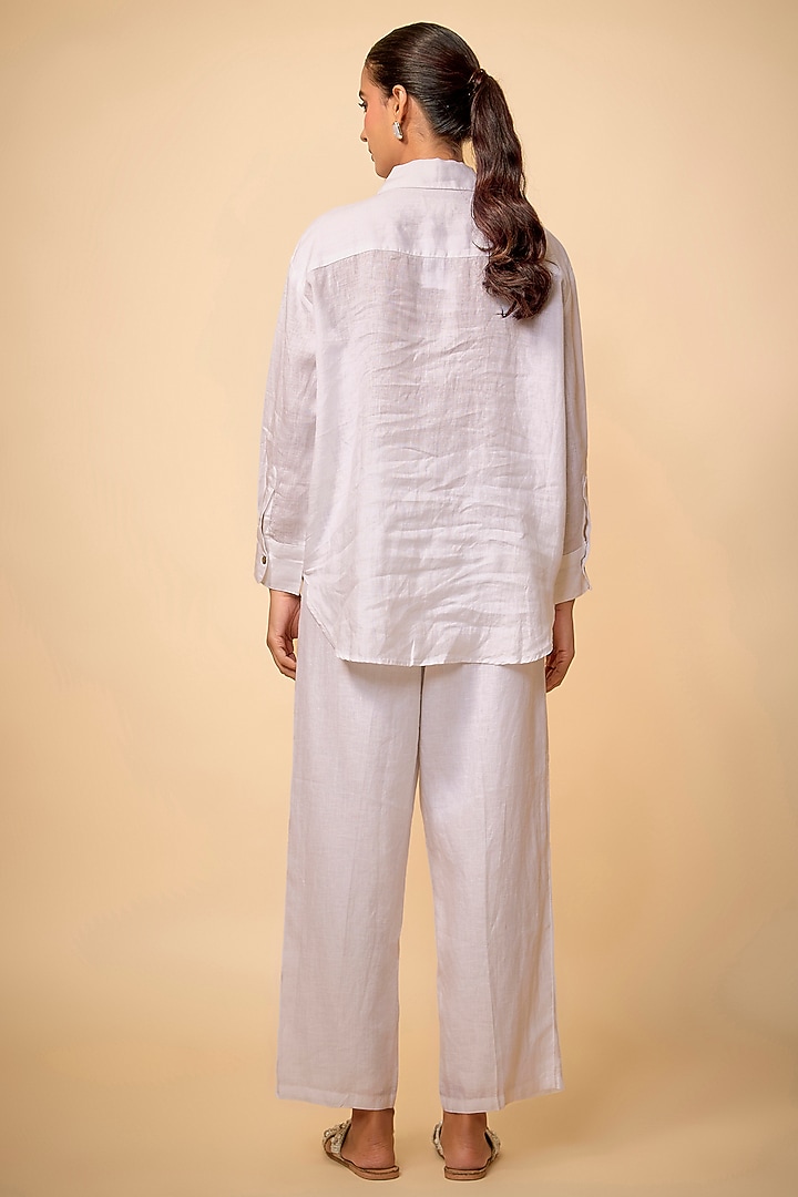 White Pure Linen Embroidered Shirt by Linen Bloom at Pernia's Pop Up Shop