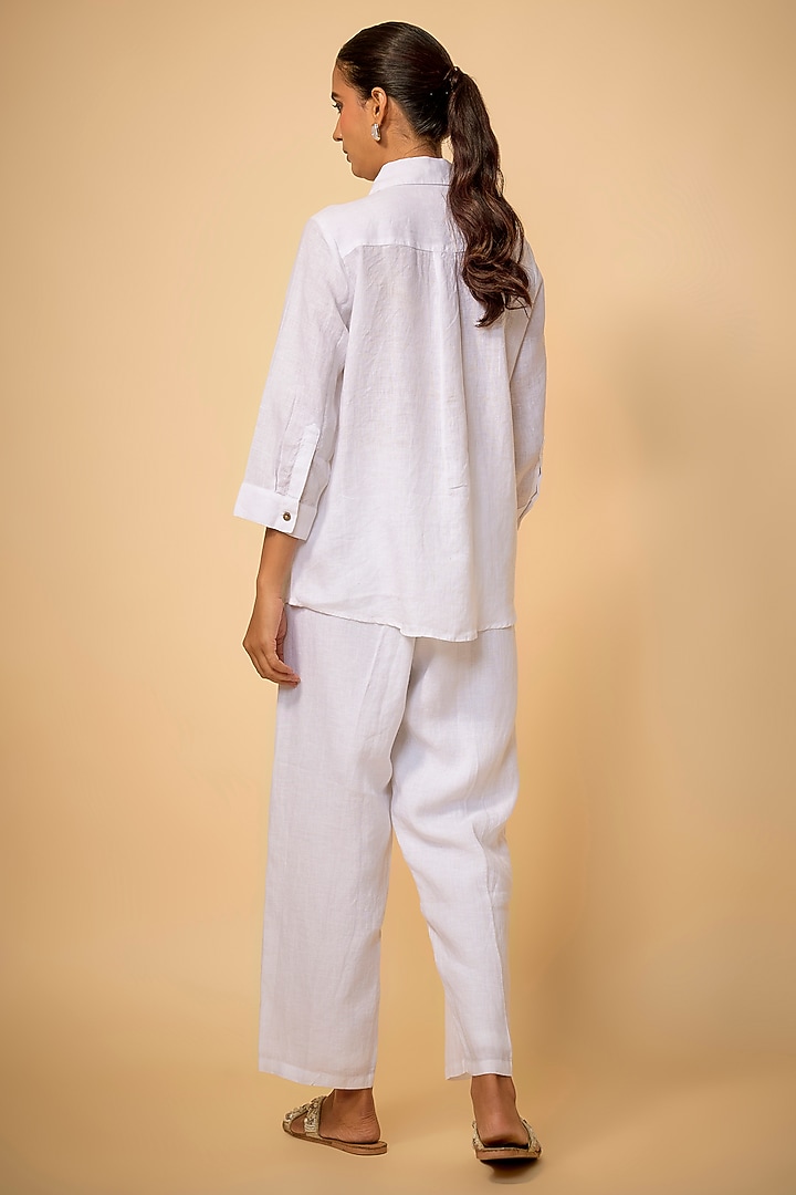 White Pure Linen Embroidered Shirt by Linen Bloom at Pernia's Pop Up Shop
