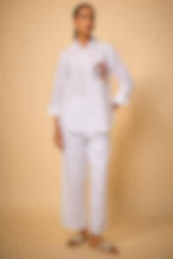 White Pure Linen Embroidered Shirt by Linen Bloom at Pernia's Pop Up Shop