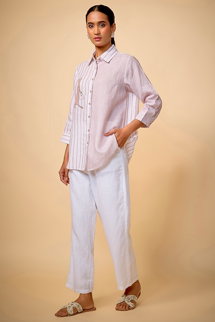 White Pure Linen Pants by Linen Bloom at Pernia's Pop Up Shop