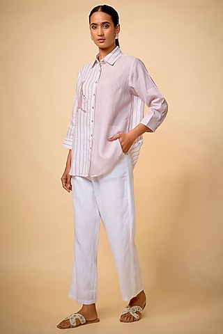 White Pure Linen Pants by Linen Bloom