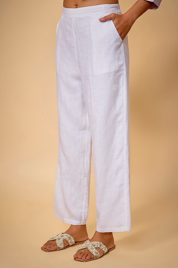 White Pure Linen Pants by Linen Bloom at Pernia's Pop Up Shop