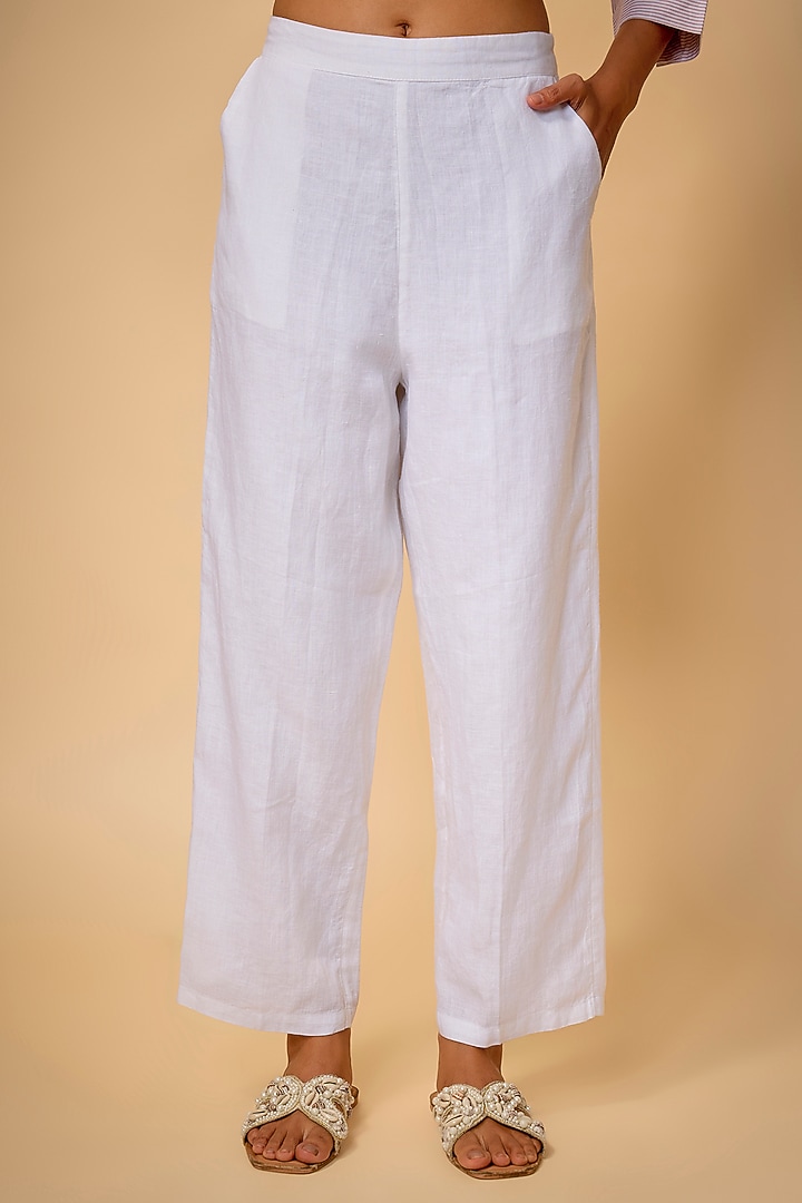 White Pure Linen Pants by Linen Bloom at Pernia's Pop Up Shop