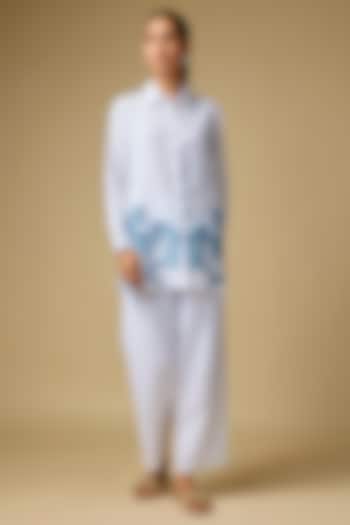 White Pure Linen Embroidered Shirt by Linen Bloom at Pernia's Pop Up Shop