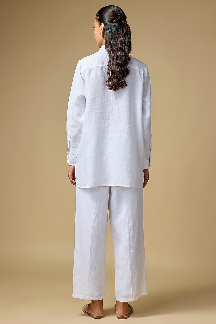 White Pure Linen Embroidered Shirt by Linen Bloom at Pernia's Pop Up Shop