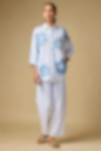 White Pure Linen Embroidered Shirt by Linen Bloom at Pernia's Pop Up Shop