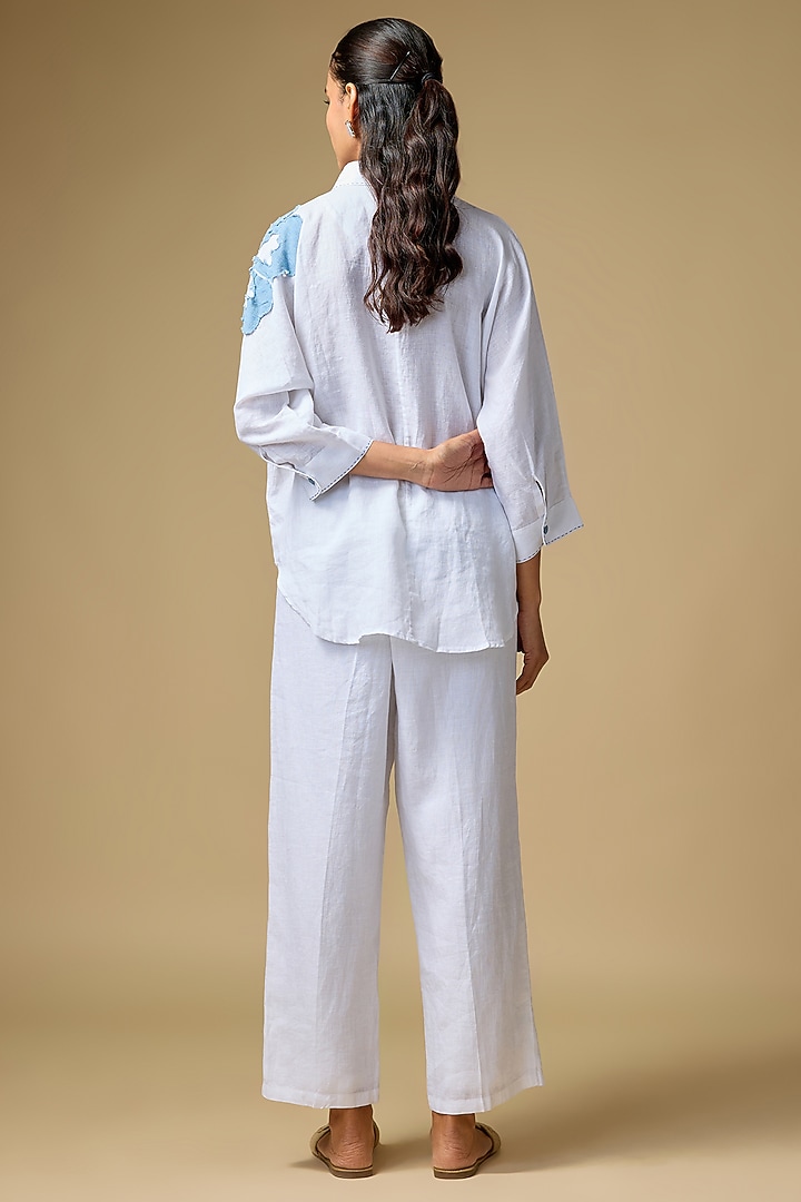 White Pure Linen Embroidered Shirt by Linen Bloom at Pernia's Pop Up Shop