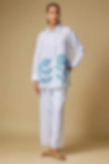 White Pure Linen Embroidered Shirt by Linen Bloom at Pernia's Pop Up Shop