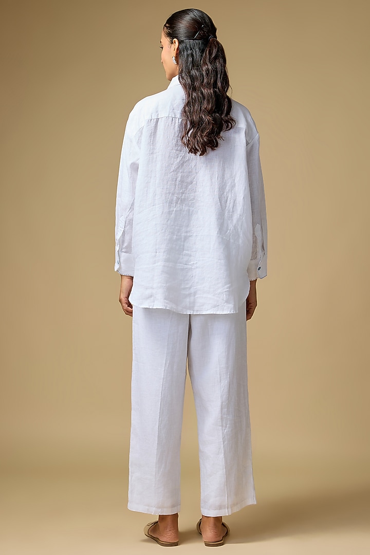 White Pure Linen Embroidered Shirt by Linen Bloom at Pernia's Pop Up Shop