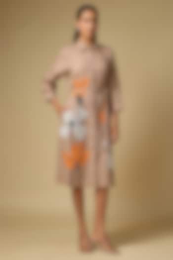 Khaki Pure Linen Floral Embroidered Vacation Dress by Linen Bloom at Pernia's Pop Up Shop
