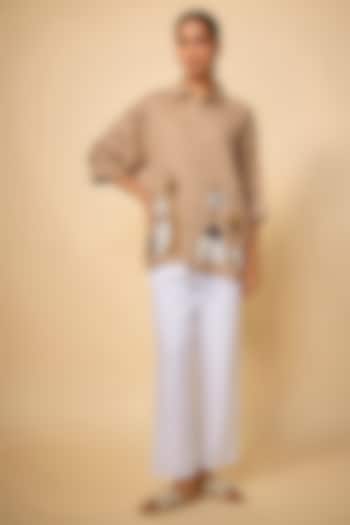 Khaki Pure Linen Shirt by Linen Bloom at Pernia's Pop Up Shop