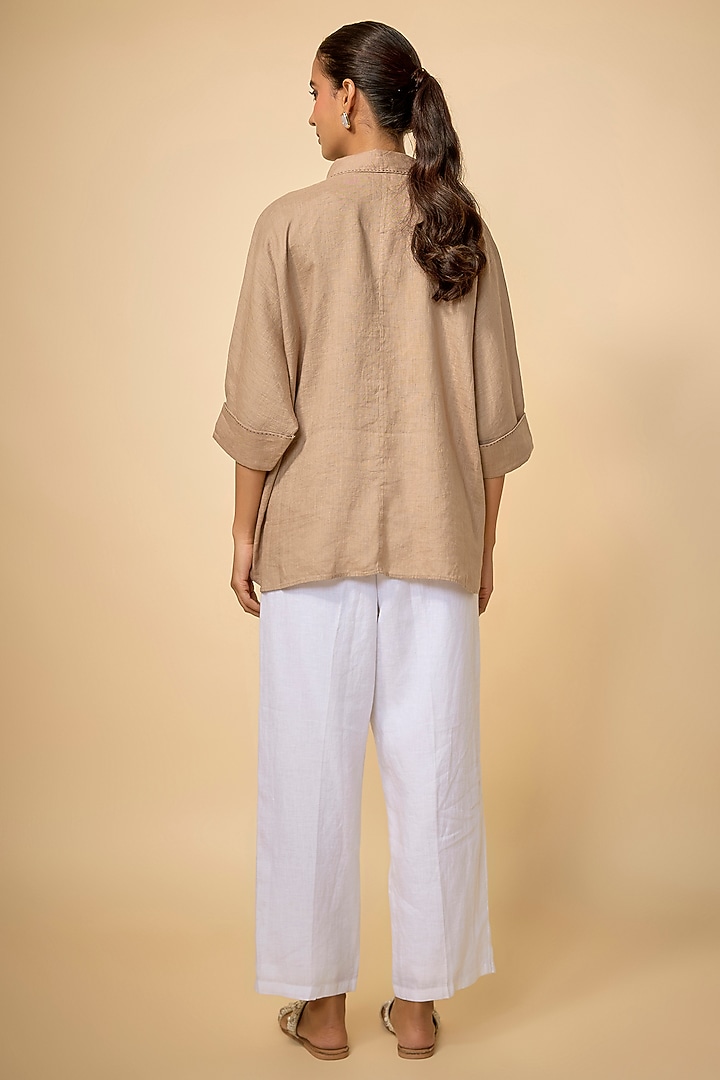 Khaki Pure Linen Shirt by Linen Bloom at Pernia's Pop Up Shop