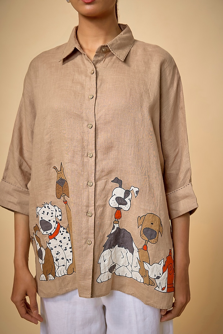 Khaki Pure Linen Shirt by Linen Bloom at Pernia's Pop Up Shop