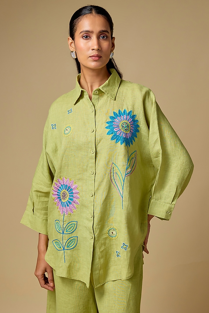 Pista Pure Linen Floral Co-Ord Set by Linen Bloom at Pernia's Pop Up Shop
