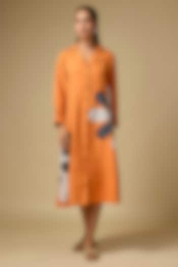 Orange Pure Linen Floral Embroidered Vacation Dress by Linen Bloom at Pernia's Pop Up Shop