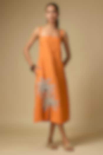 Orange Pure Linen Floral Sleeveless Vacation Dress by Linen Bloom at Pernia's Pop Up Shop