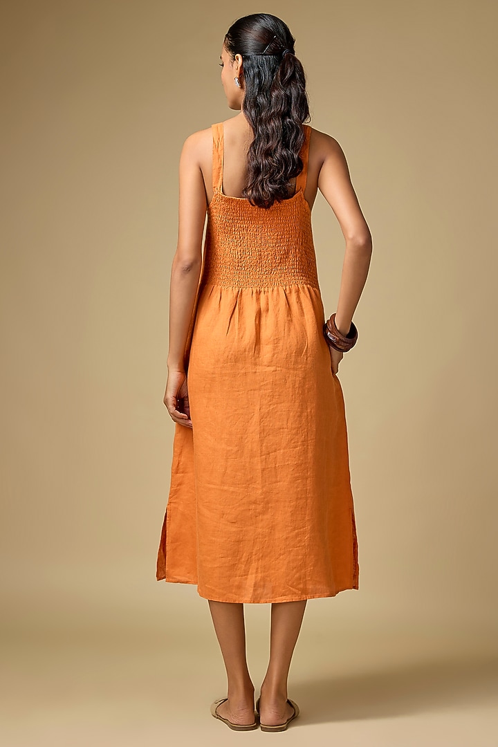 Orange Pure Linen Floral Sleeveless Vacation Dress by Linen Bloom at Pernia's Pop Up Shop