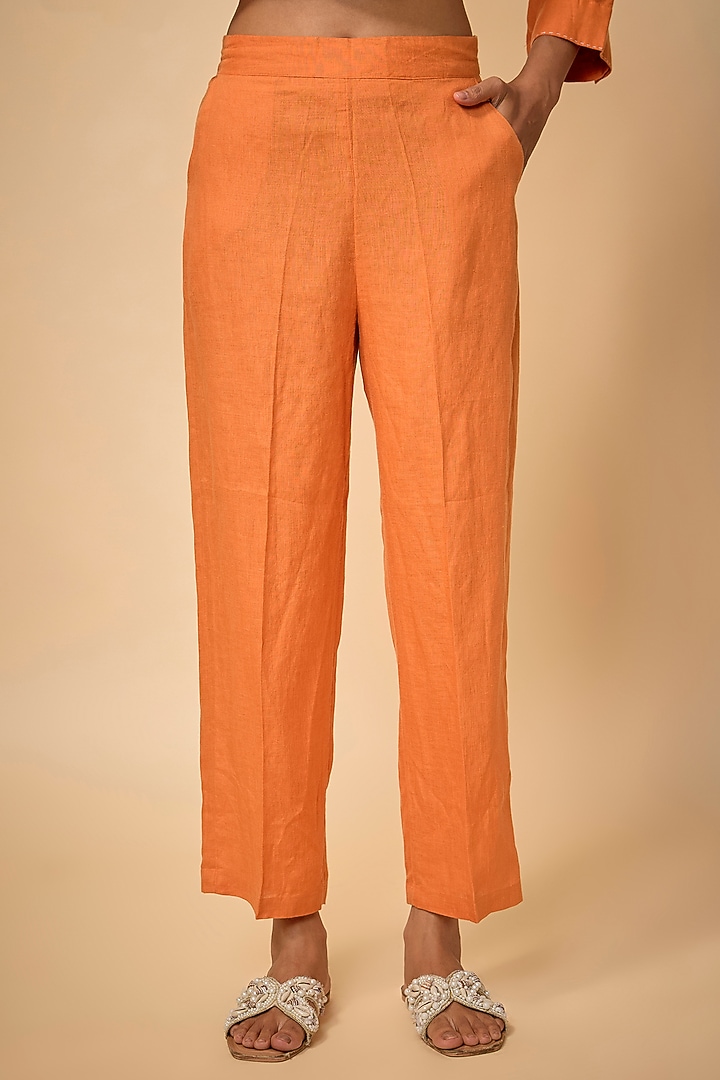 Orange Pure Linen Shirt by Linen Bloom at Pernia's Pop Up Shop