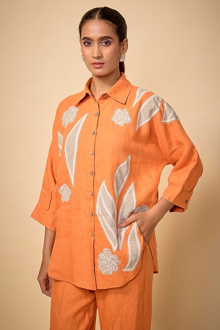 Orange Pure Linen Shirt by Linen Bloom at Pernia's Pop Up Shop
