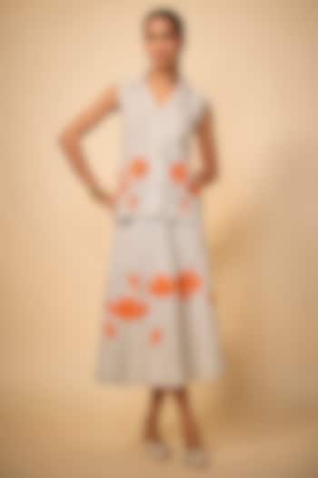 Beige Pure Linen Flared Skirt Set by Linen Bloom at Pernia's Pop Up Shop