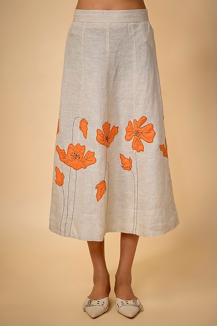 Beige Pure Linen Flared Skirt Set by Linen Bloom at Pernia's Pop Up Shop