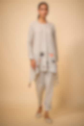 Beige Pure Linen Floral Embroidered Co-Ord et by Linen Bloom at Pernia's Pop Up Shop