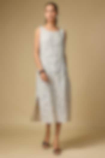 Beige Pure Linen Embroidered Vacation Dress by Linen Bloom at Pernia's Pop Up Shop