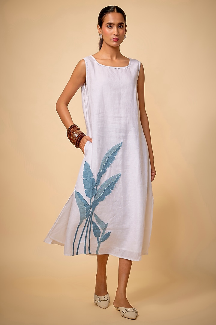 White Pure Linen Vacation Dress by Linen Bloom at Pernia's Pop Up Shop