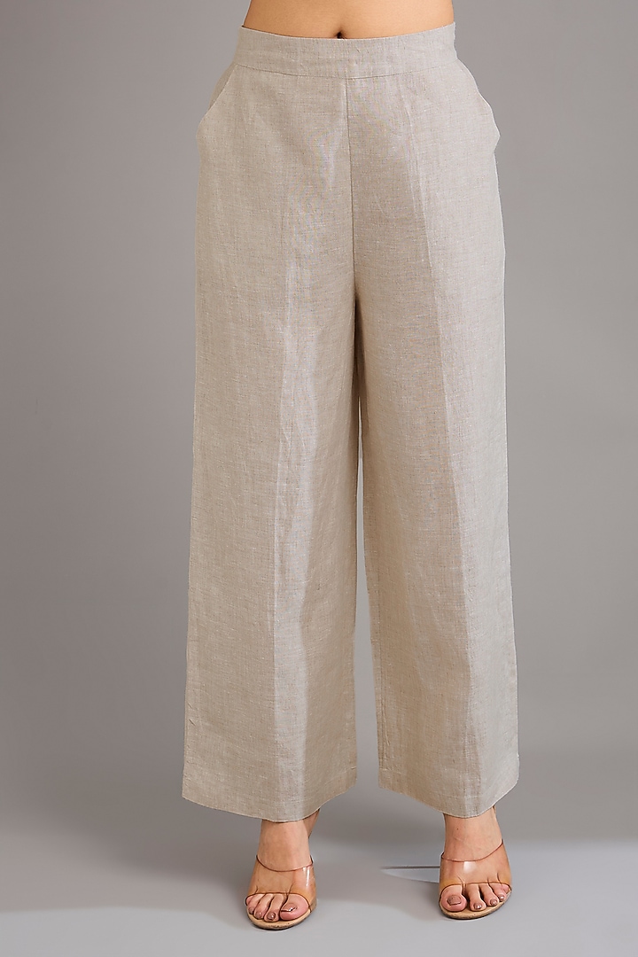 Beige Linen Pants by Linen Bloom at Pernia's Pop Up Shop