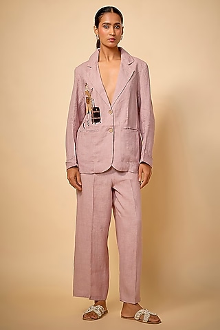 Pink Linen High-Rise Pants by Linen Bloom
