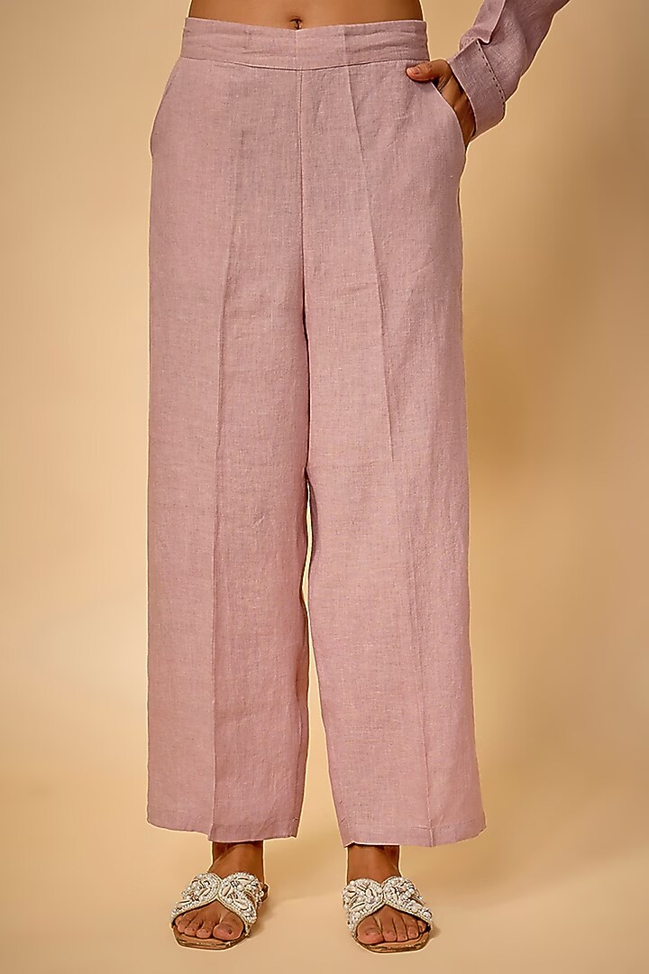 Pink Linen High-Rise Pants by Linen Bloom at Pernia's Pop Up Shop